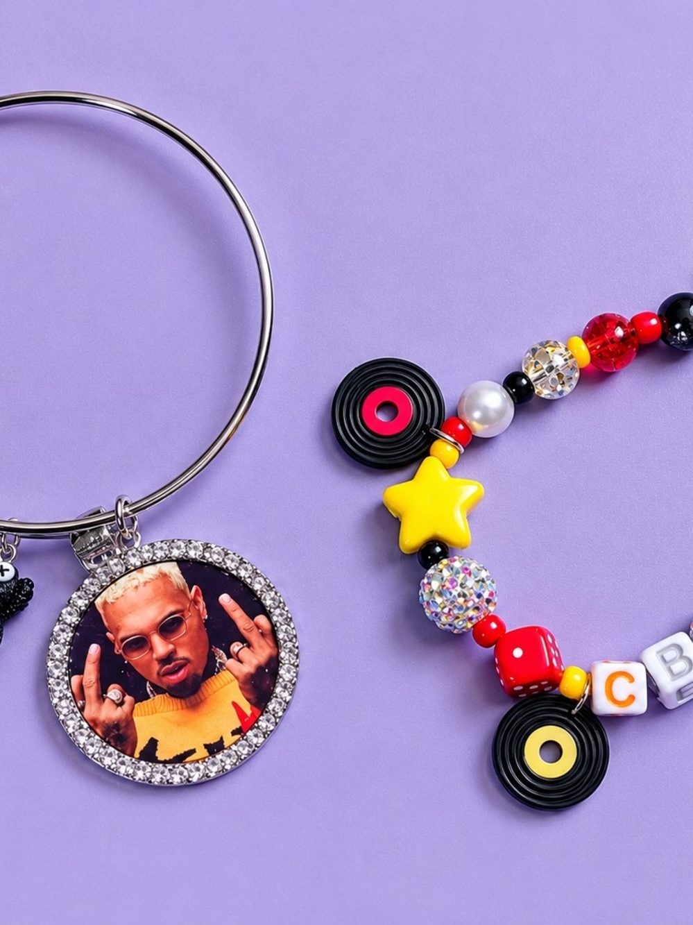 Yellow Star Beaded Bracelet with Sparkling Photo Charm